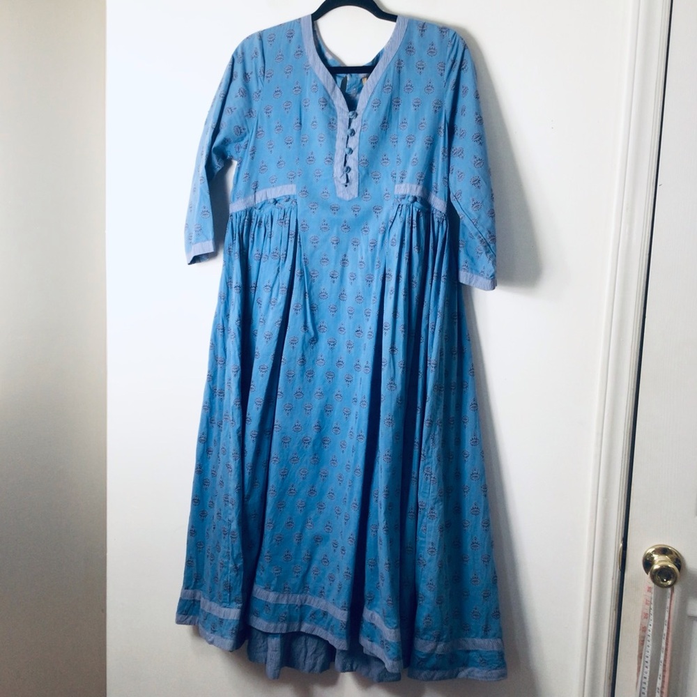 April Cornel vintage boho dress women blue small rare